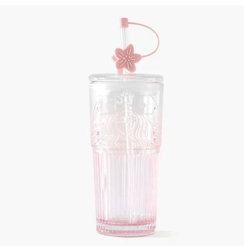 China 2023 Starbucks Triangle Pink Glass 16oz Straw Cup Tumbler With C