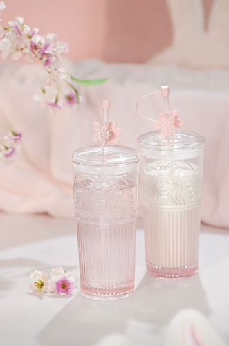 Glass Cups With Lid and Straw Flower Glass Cups Floral Glass -  in 2023