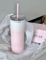 Starbucks 2023 China Pink White Gradient Ombre 16oz SS Cup Tumbler with Two Lids