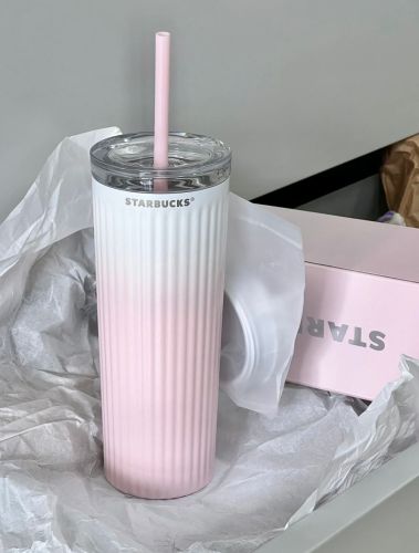 US$ 61.99 - Starbucks 2023 China Pink White Gradient Ombre 16oz SS Cup  Tumbler with Two Lids - m.