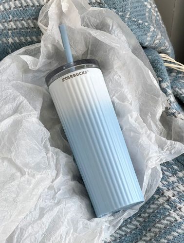 Starbucks 2023 China Summer Sky Blue Gradient 16oz SS Cup Tumbler with two Lids