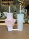 Starbucks 2023 China Peach Pink or Pink White Gradient Ombre 16oz SS Cup Tumbler with Two Lids