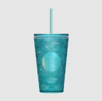 Embossed Glass Tumbler with Straw, Blue in 2023