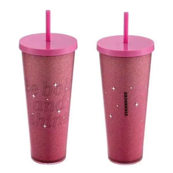 Starbucks 2023 Taiwan Be Bold and Shine Pink Glitter 24oz Plastic Tumbler
