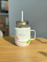 Starbucks 2023 China Summer Nature 17oz Glass Straw Cup and 15oz SS Desktop Cup