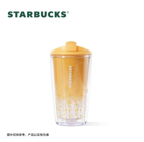 Starbucks 2023 China Fields and Gardens Floral Yellow 12oz Plastic Tumbler