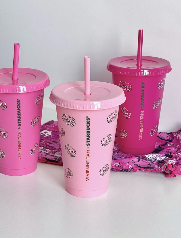 Starbucks 2023 China Summer Love Rose Pink 20oz Plastic Three Tumblers with Bag Set
