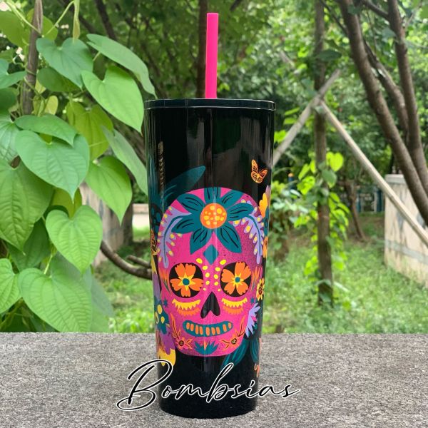 Some Scratches No Tag Starbucks Halloween Black Skull 24oz SS Tumbler