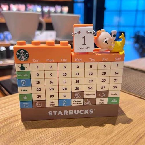 Starbucks 2023 China Autumn Mermaid Bear Building Block Calendar Pen Container  Display Toy