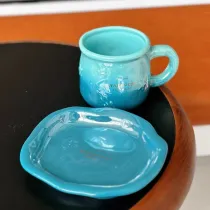 Starbucks 2023 China Anniversary Ocean Blue Elegant 14oz Mug with Coaster