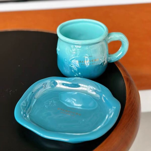 Starbucks 2023 China Anniversary Ocean Blue Elegant 14oz Mug with Coaster