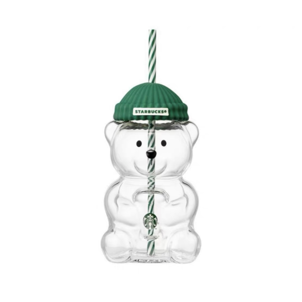 Starbucks 2023 Korea Green Cap Bear 20oz Glass Cup