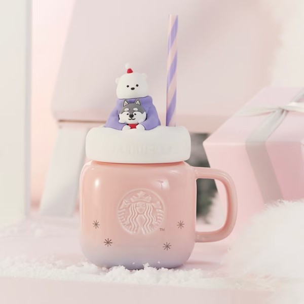 Starbucks 2023 China Christmas Polar Bear and Husky Pink Purple Gradient 14oz Straw Mug