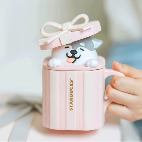 Starbucks 2023 China Christmas Gift Box Cute Pet Husky Pink 12oz Mug