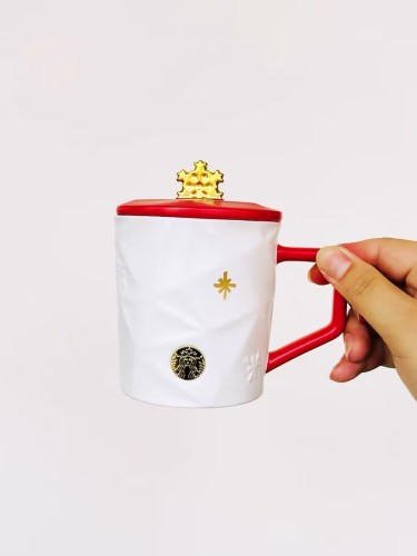 Starbucks 2023 China Christmas White and Red Snowflake 14oz Mug
