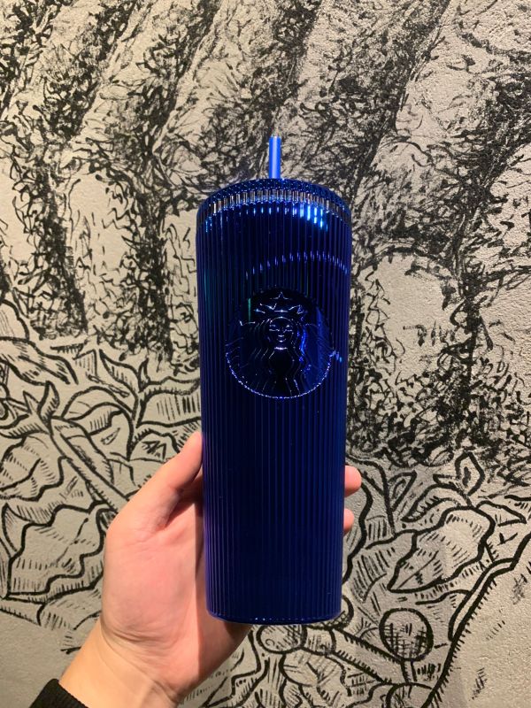 Minor Flaw No Tag Starbucks Chrome Blue Stripe Venti Tumbler