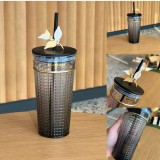 Starbucks 2023 China Christmas Black Gold Grid 21oz Glass Cup Tumbler