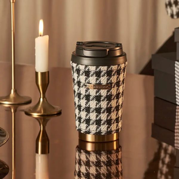 Starbucks 2023 China Black and White Houndstooth 12oz SS Tumbler with Sleeve