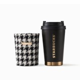 Starbucks 2023 China Black and White Houndstooth 12oz SS Tumbler with Sleeve