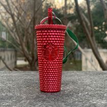 No Box Starbucks Chrome Red Studded Keychain