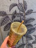 Starbucks 2024 China Clear Gold Scale 24oz Tumbler with Clear Gold Prism Keychain