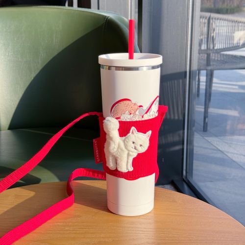 Starbucks 2024 China Valentine's Day Lovely Cat 28oz SS Tumbler with Sleeve