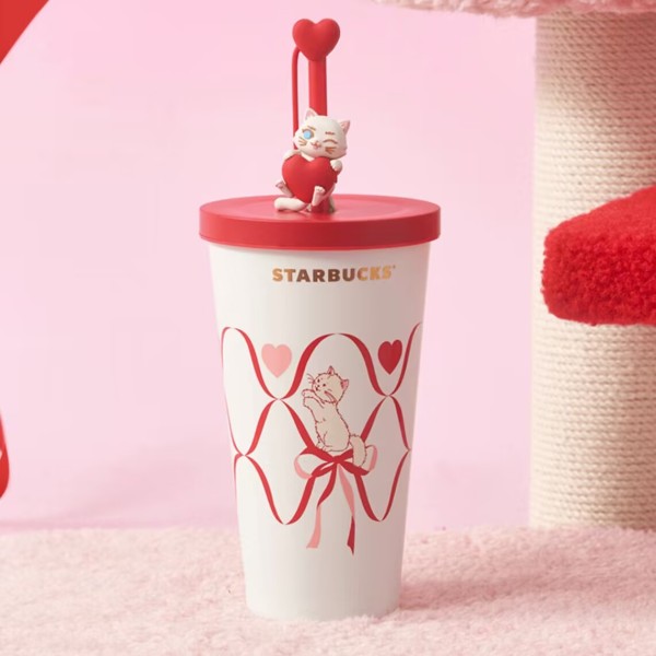 Starbucks 2024 China Valentine's Day Cat Hug Heart 19oz SS Tumbler