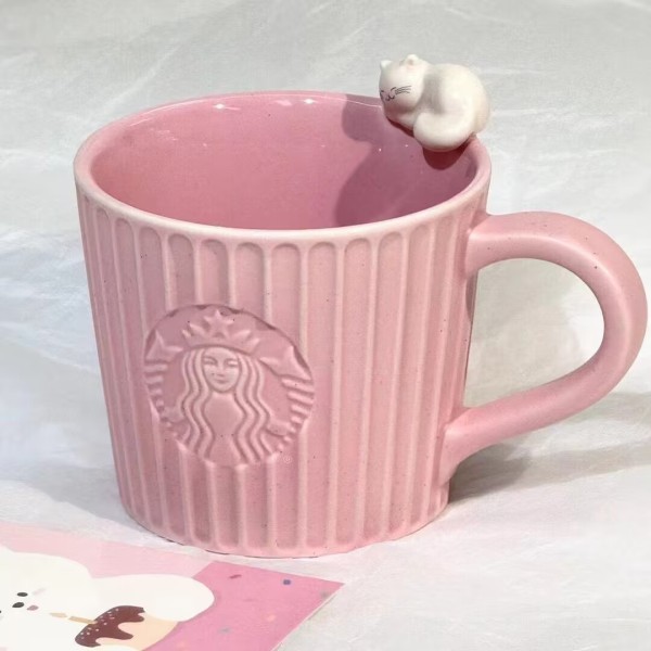Starbucks 2024 China Valentine's Day Pink Stripe Cat 10oz Mug