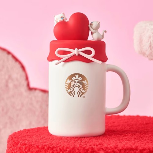 Starbucks 2024 China Valentine's Day Heart and Cute Cat 14oz Mug