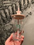 Starbucks 2024 China Pink Sakura 15oz Glass Cup with Topper