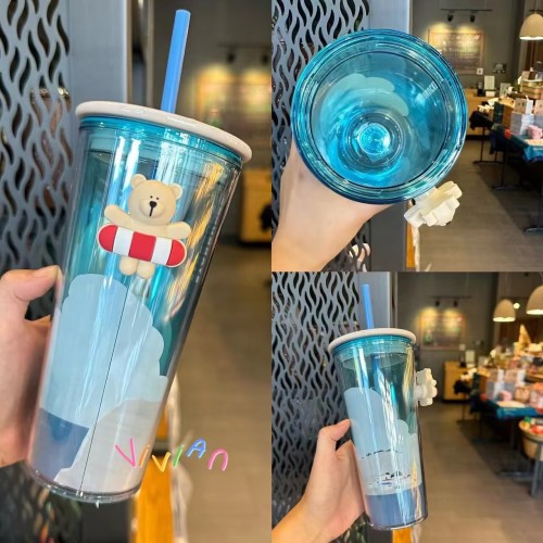 Starbucks 2024 Taiwan Summer Blue Bear with Swim Ring 16oz Tumbler