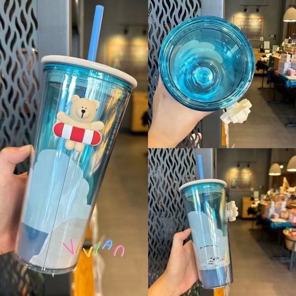 Starbucks 2024 Taiwan Summer Blue Bear with Swim Ring 16oz Tumbler