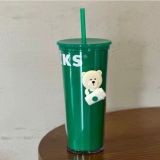 Starbucks 2024 China Lively Green Cute Bear 16oz Straw Tumbler