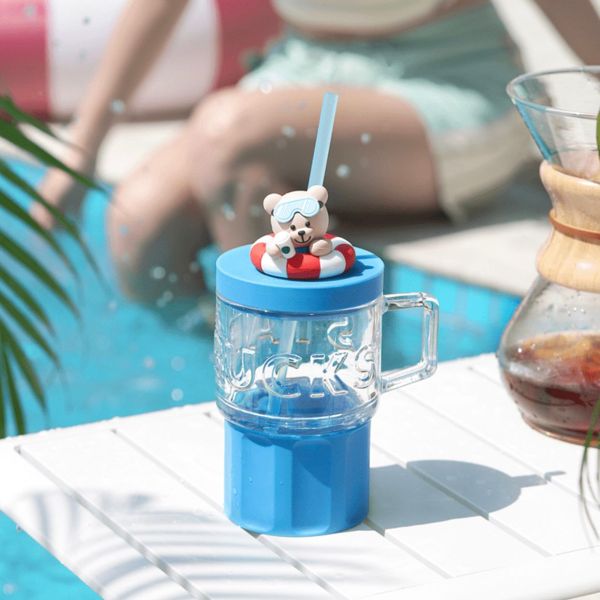 Starbucks 2024 China Summer Seaside Cute Bear 18oz Straw Glass Cup
