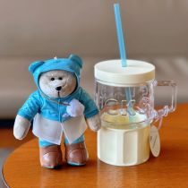 Starbucks 2024 China Summer Rain or Shine Yellow 18oz Glass Cup with Mini Bear