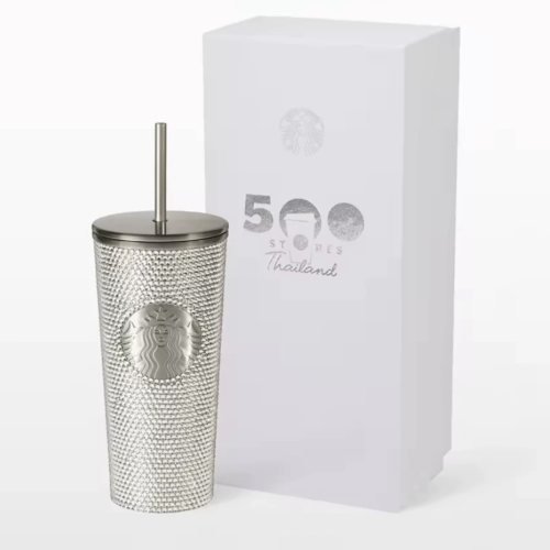 Starbucks 2024 Thailand 500 Stores Silver Diamond 16oz SS Tumbler with Gift Box