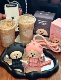 Starbucks 2024 China Cute Bear Pink or Black Earphone Bag with Lanyard