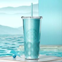 Starbucks 2024 China Teal Glitter Siren Scale 24oz Plastic Tumbler