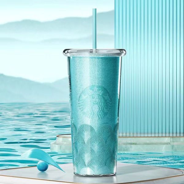 Starbucks 2024 China Teal Glitter Siren Scale 24oz Plastic Tumbler