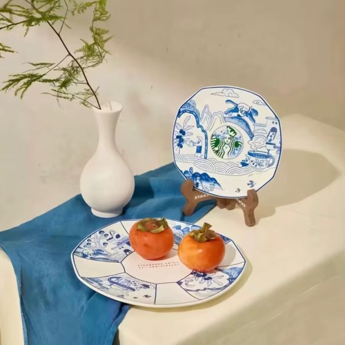 Starbucks 2024 China Blue and White Porcelain Plate Set