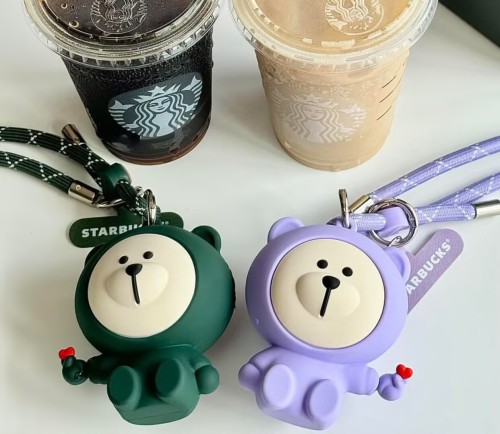 Starbucks 2024 China Cute Bear Purple or Green Earphone Bag with Lanyard
