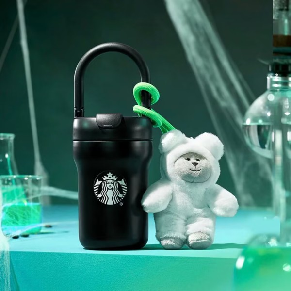 Starbucks 2024 China Halloween Green Ghost 16oz SS Tumbler with Bear Keychain