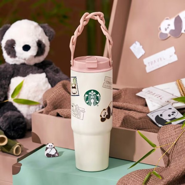 Starbucks 2024 China Travel Panda Double Drinking Mouth 28oz SS Tumbler