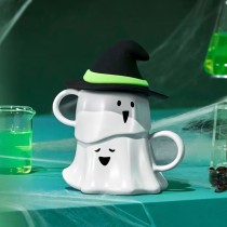 Starbucks 2024 China Halloween Green Ghost White 12oz Mug with Lid
