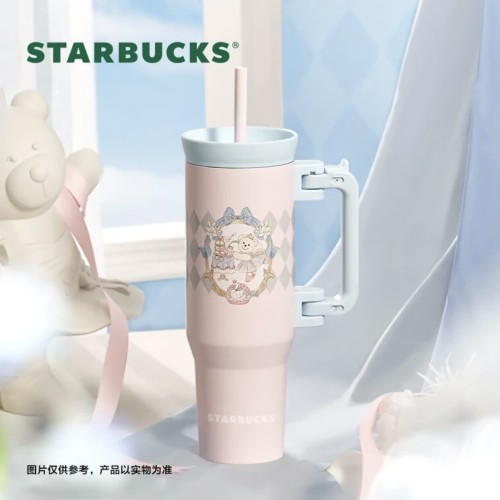 Starbucks 2024 China Princess Afternoon Tea Pink Bear 39oz SS Straw Tumbler