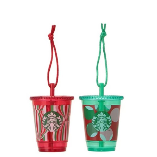 Starbucks 2024 Japan Christmas Red and Green Plastic Cup Keychain Ornament Set
