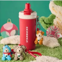 Starbucks 2024 China Christmas Cute Winter Red 19oz SS Tumbler with Bear Keychain