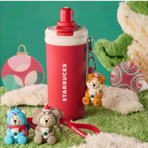 Starbucks 2024 China Christmas Cute Winter Red 19oz SS Tumbler with Bear Keychain