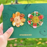 Starbucks 2024 China Christmas Hand Bag Mini Bear Toy Keychain Pin Set