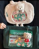 Starbucks 2024 China Christmas Hand Bag Mini Bear Toy Keychain Pin Set